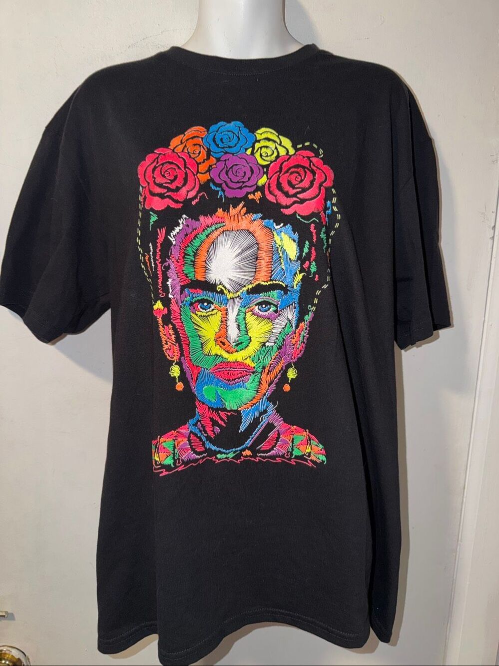 FRIDA KAHLO Black and Neon TShirt-Large {NWOT}